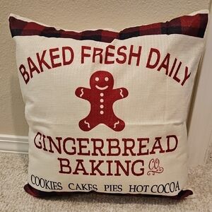 Gingerbread Baking Holiday Pillow - Red and Cream